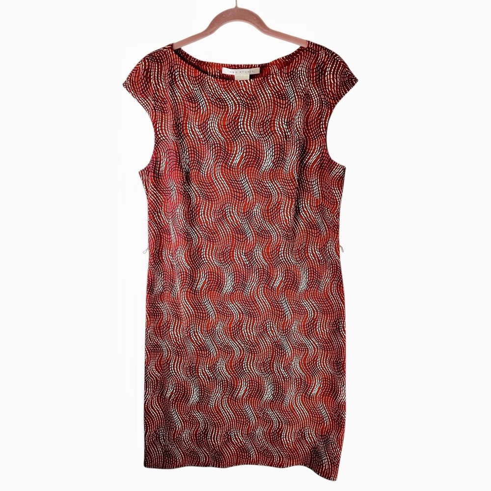Max Studio‎ Red Sleeveless Shift Dress Size XL Geometric Print Pullover Black